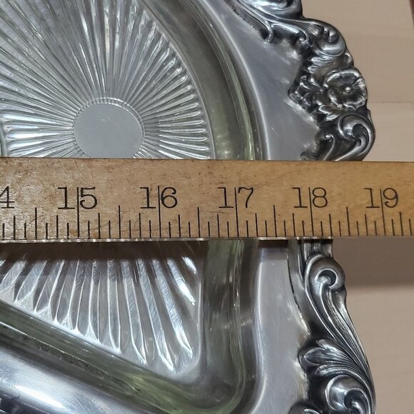 Vintage Silver Plated Lazy Susan Serving Platter 19" Turn Table Vegetable Dip C - Picture 9 of 13